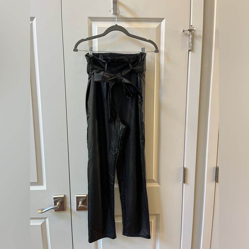 Vegan Leather Cropped Paperbag Pants